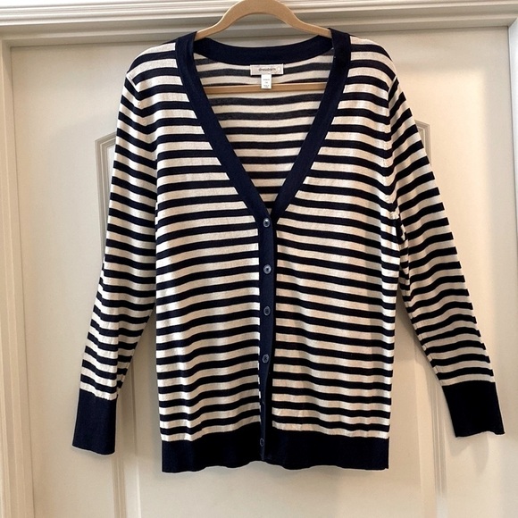 Dressbarn Stripe cardigan sweater top Womens 1X Button up office career Nautical - Picture 1 of 4